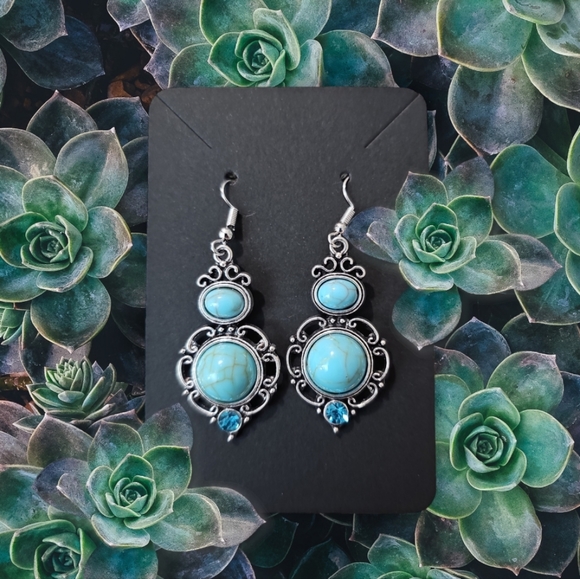 Turquoise and Silver Color New Dangle Earrings New for The Season - Picture 2 of 3